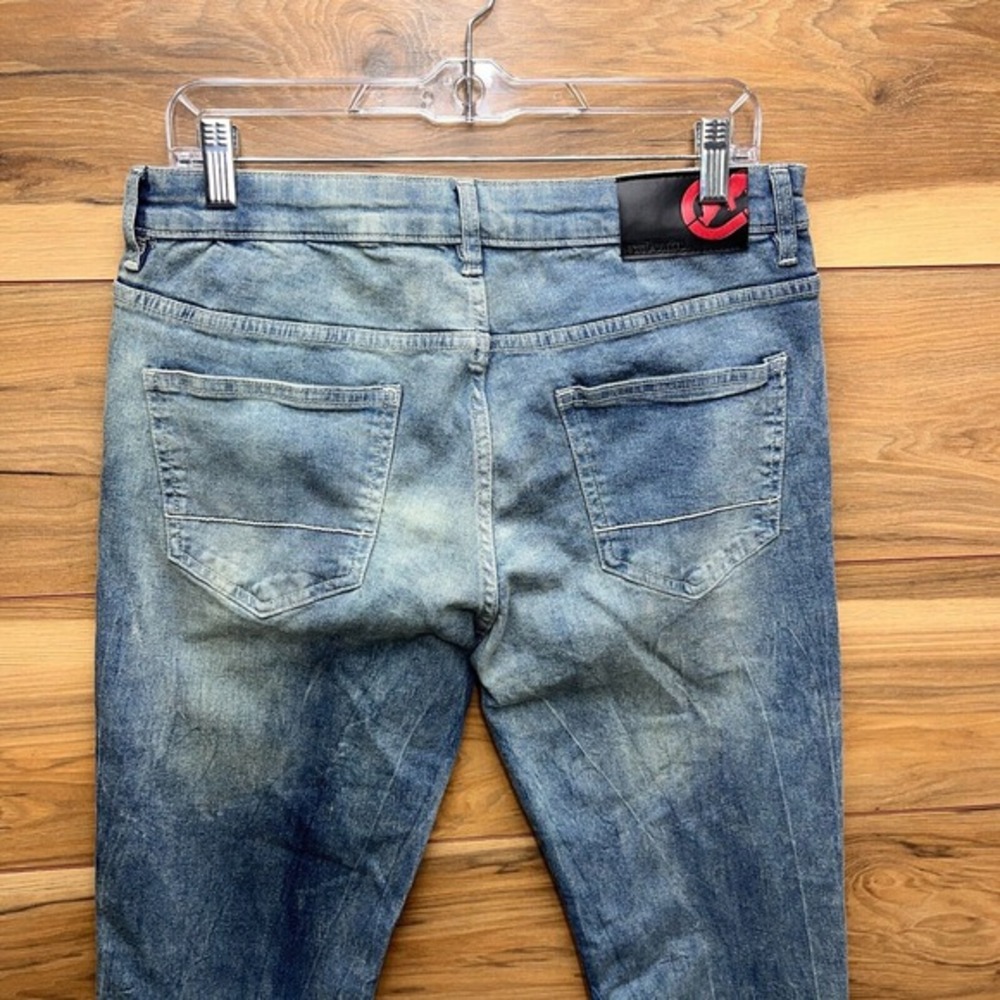 Ecko Unltd Jeans Mens 30 Blue Denim Cotton Stretch Mid Rise Straight Leg Zip Fly - Picture 5 of 15